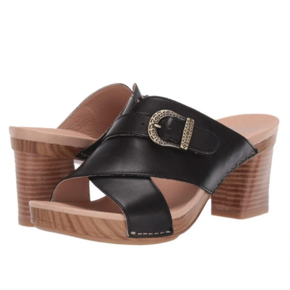 Dansko Amy Slide Black Leather Slide Sandals size 10.5